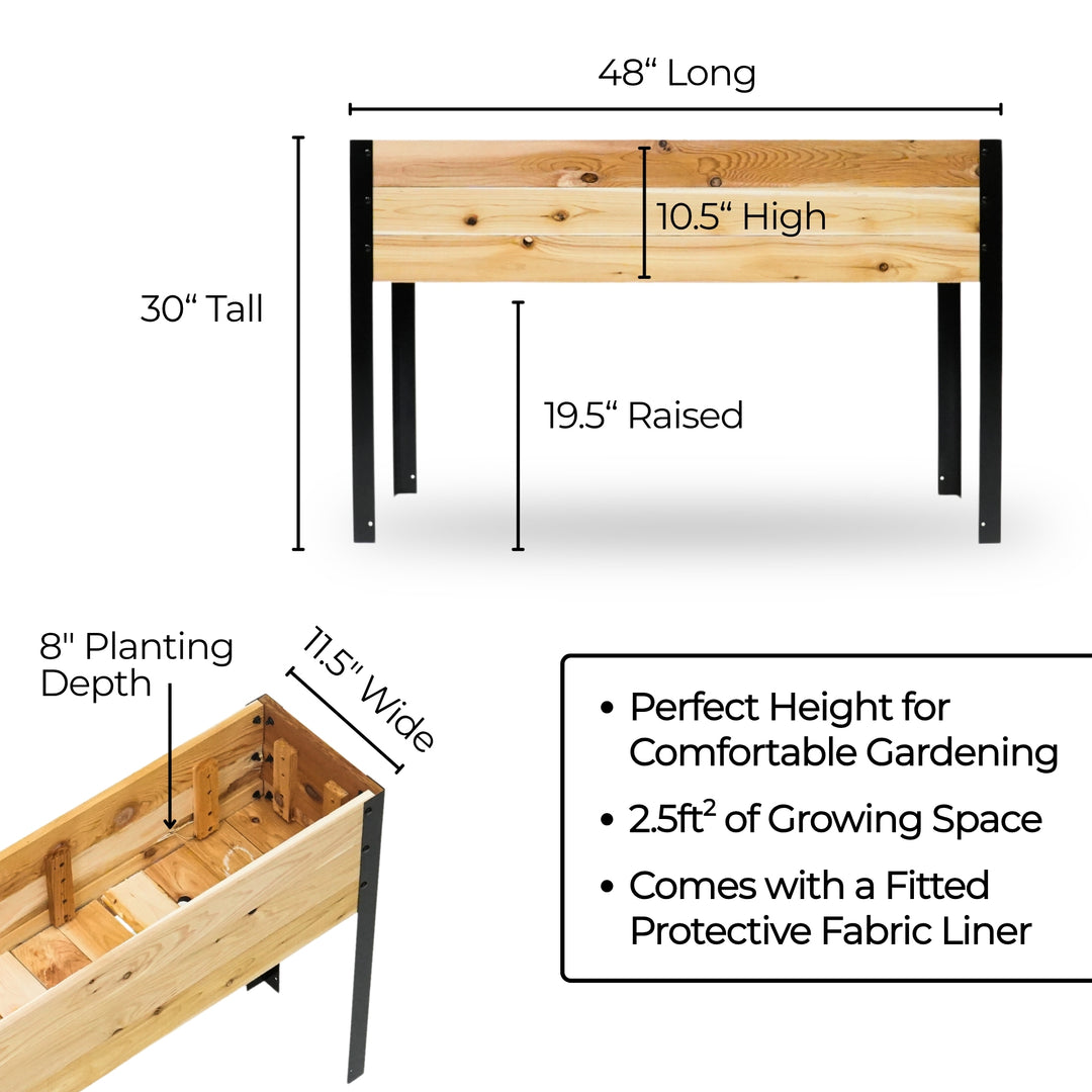 11.5″ x 48″ x 8″ Raised Garden Bed - 30" TALL / Garden Grade