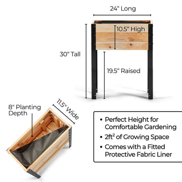 11.5″ x 24″ Shallow Root Raised Garden Bed - 30″ TALL / Select Grade