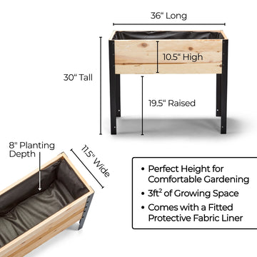 11.5″ x 36″ Shallow Root Raised Garden Bed - 30″ TALL / Garden Grade