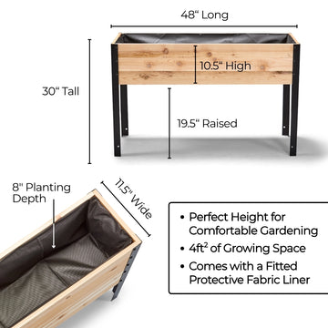 11.5″ x 48″ Shallow Root Raised Garden Bed - 30″ TALL / Garden Grade