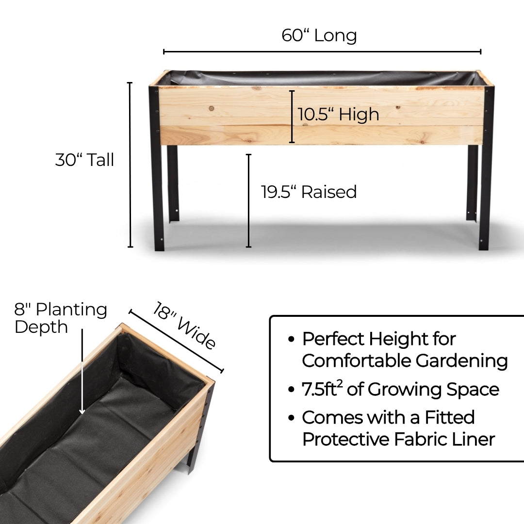 18″ x 60″ Shallow Root Raised Garden Bed - 30″ TALL / Garden Grade