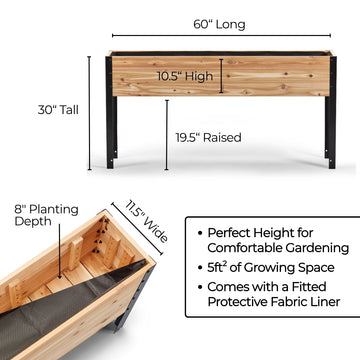 11.5″ x 60″ Shallow Root Raised Garden Bed - 30″ TALL / Select Grade