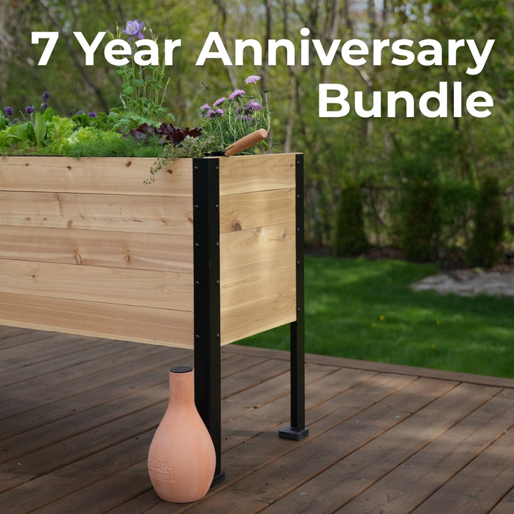 7-Year Anniversary Bundle: 18″ × 36″ Deep Root Raised Garden Bed + Platform Feet + Olla Pot