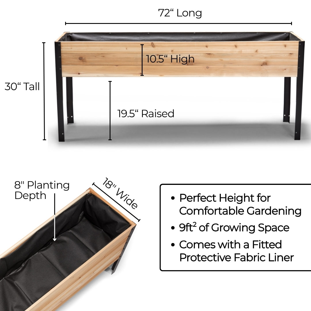 18″ x 72″ Shallow Root Raised Garden Bed - 30″ TALL / Garden Grade