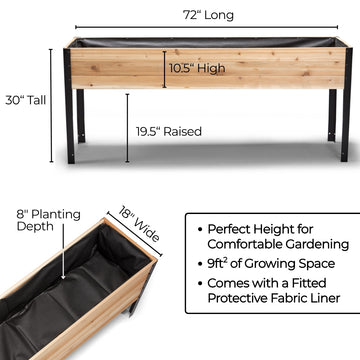 18″ x 72″ Shallow Root Raised Garden Bed - 30″ TALL / Garden Grade