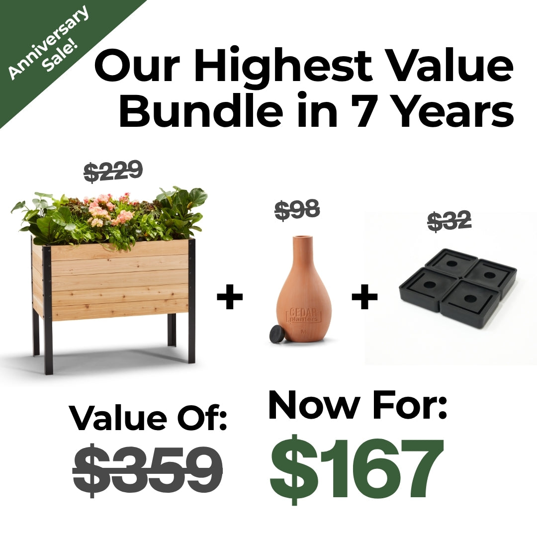 7-Year Anniversary Bundle: 18″ × 36″ Deep Root Raised Garden Bed + Platform Feet + Olla Pot