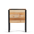 Wooden planter box with black metal frame on a white background