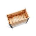 Wooden crate with metal legs on a white background