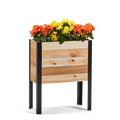 Wooden planter box with colorful flowers on a white background