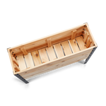 Wooden bench with metal legs on a white background