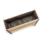 Wooden planter box with brown liner on a white background
