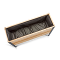 Wooden planter box with brown liner on a white background