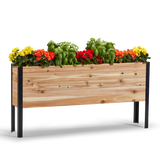 Wooden planter box with flowers on a white background
