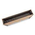 Rectangular planter with wooden frame and black liner on a white background
