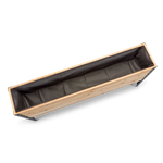 Rectangular planter with wooden frame and black liner on a white background