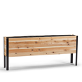 Wooden planter box with black metal frame on a white background