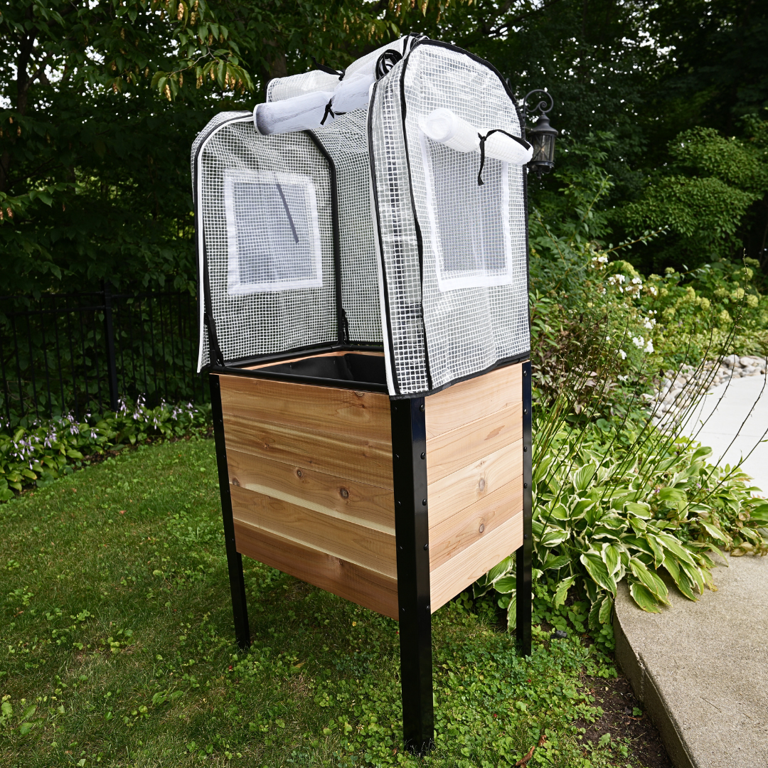 Greenhouse Cover – rectangular cedar planter box for outdoor and garden use