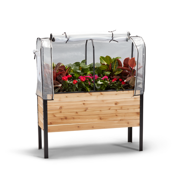 Greenhouse Cover – rectangular cedar planter box for outdoor and garden use