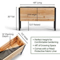 Wooden raised garden bed with dimensions labeled on a white background