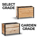 Two wooden planters with text indicating &