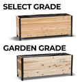 Two wooden planters with black metal frames on a white background, labeled 'Select Grade' and 'Garden Grade'.