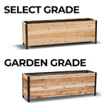 Two wooden planters labeled 'Select Grade' and 'Garden Grade' on a white background.