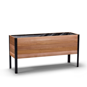 18x60 Elevated Grade cedar raised garden bed, dark cedar finish