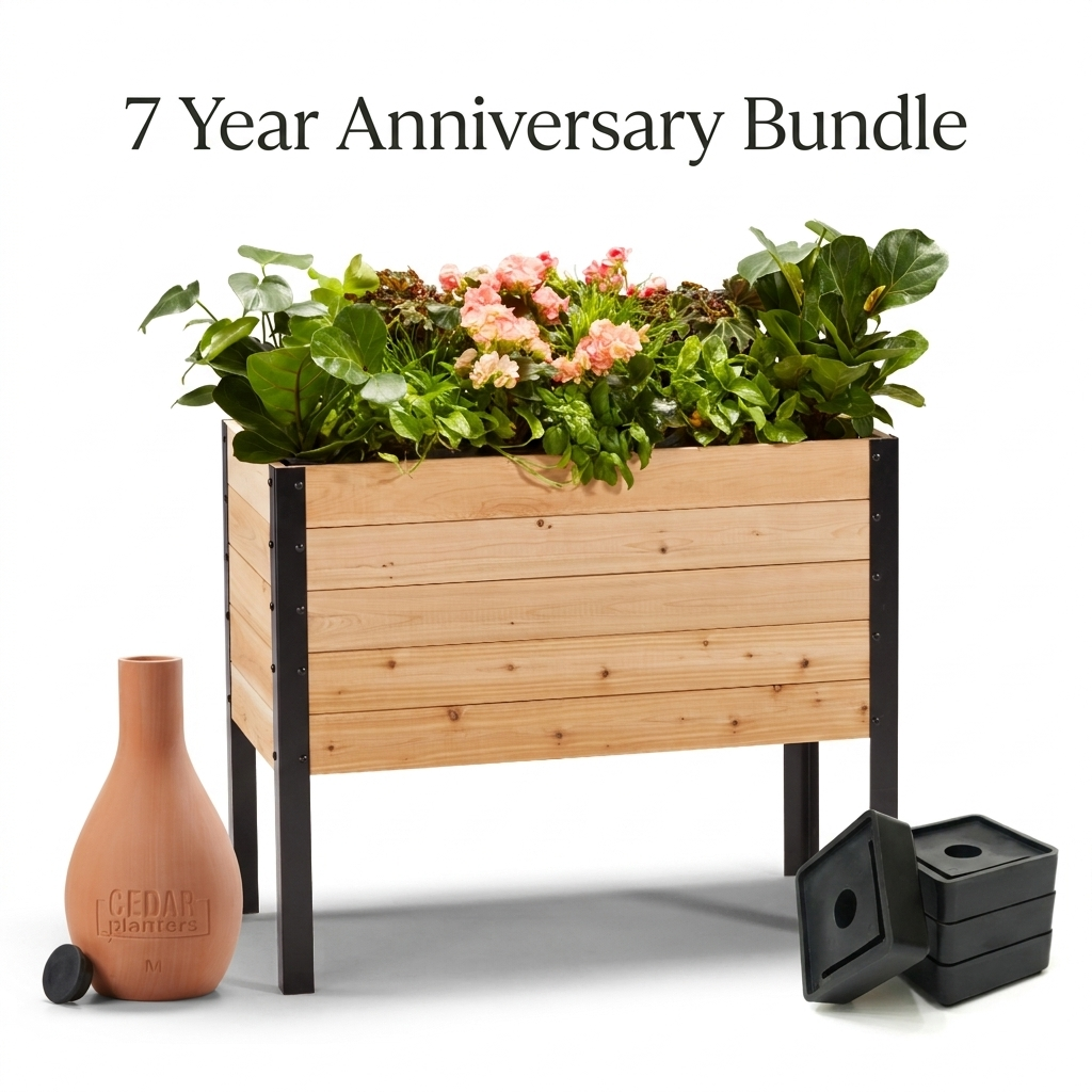 7-Year Anniversary Bundle: 18″ × 36″ Deep Root Raised Garden Bed + Platform Feet + Olla Pot